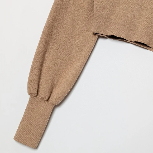 ARITZIA WILFRED Rebecca Sweater Merino Wool Light Brown Cropped Turtleneck XXS - Picture 8 of 10